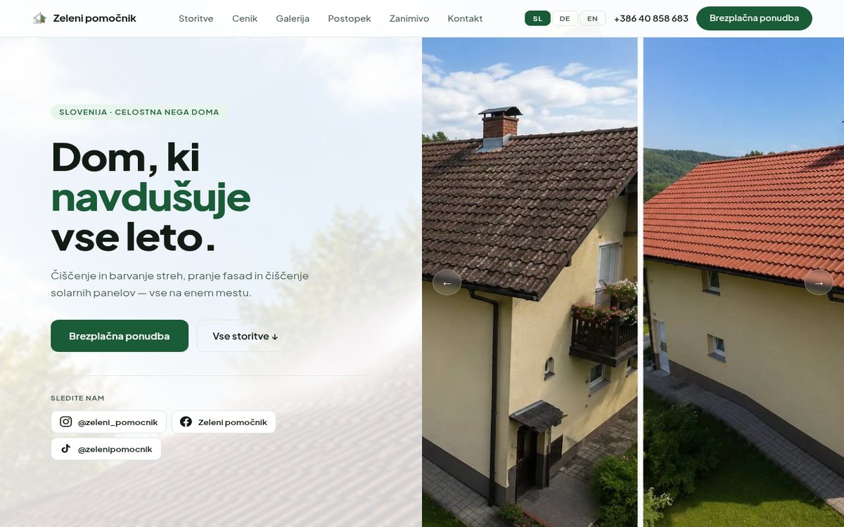 Zeleni pomočnik — čiščenje streh, fasad in sončnih panelov